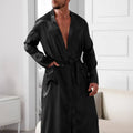 Men's Sleep Pj Black Suit Super-stylish Gorgeous Pajamas V-Neck Long Sleeve Robe And Shorts Nightgown Set For Relaxing Sleep Pjs