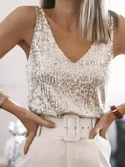 Women Sequin V Neck Tank Top Sleeveless Sparkly Camisole - View 22 | SAMAG