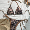 2025 New Arrival European and American Leopard Print Halter Bikini Set for Women, Sexy Swimsuit