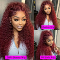 TIMOPOL 13×4 Lace Front Wigs 99J Jerry Curl Wigs For Women High Density Pre-Plucked Hairline Red Curly Human Hair Wigs