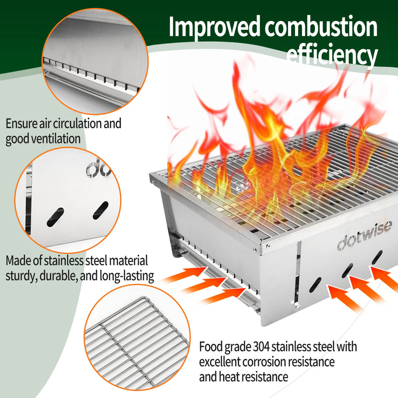 304 Stainless Steel 2 Unit Barbecue Grill Portable Outdoor Stove IGT Table Stove Folding Firewood Stove Barbecue Camping Stove