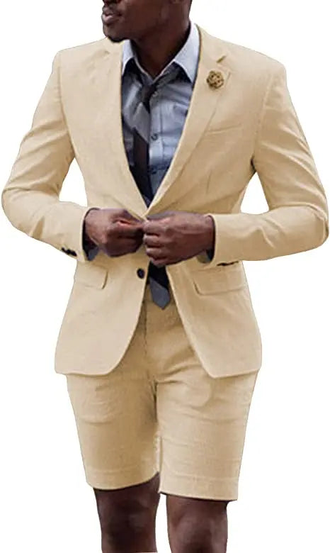 2 Pieces  Men's Casual Suit Single Breasting  Lapel Groomsmen with Short  for Wedding (Blazer+Pants)