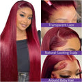 30 40 Inch 99J Colored 13x6 Lace Front Human Hair Wig Straight Burgundy 13x4 HD Transparent Lace Frontal Wigs Red Wigs For Women