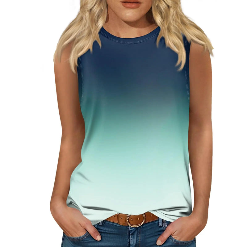 New Gradient Color 3D Print Tank Tops Women O-Neck Casual Vest Off Shoulder Y2k Sleeveless Top Harajuku Camisole Woman Clothing