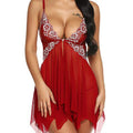 Floral Lace Split Sexy Babydoll Semi-sheer Deep V Bow Ruffle Dress and Panties Underwear Sets Women's Erotic Lingerie Nightgown