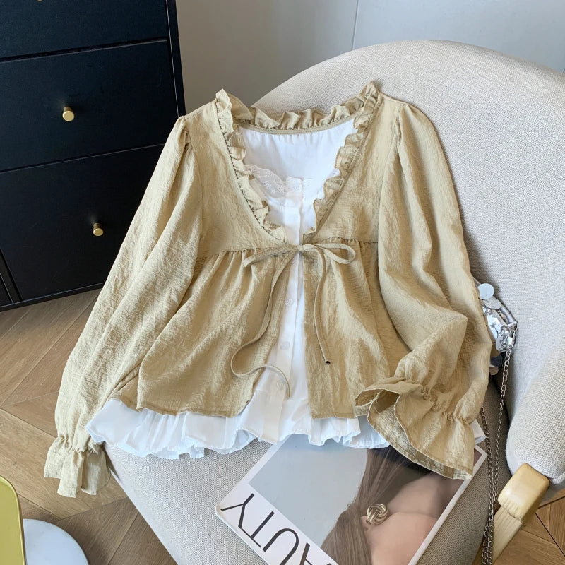 Korean Casual Sweet Fungus Lace Collar Women's Shirt - View 8 | SAMAG