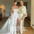 Customized Simple Stain Strapless Pleats A - Line High Side - View 2 | SAMAG