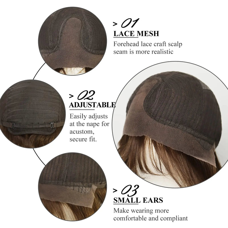 Short Straight Blonde Brown Lace Front Human Hair Wigs with Bangs for Women 100% Remy Human Hairs Bob Natural Wavy Layered Wigs