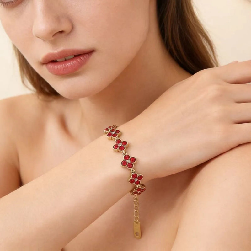 Stainless Steel Colorful Cubic Zirconia Flower Cover Bracelet Adjustable Four - Leaf Clover CZ Stone - Visuel 3 | SAMAG