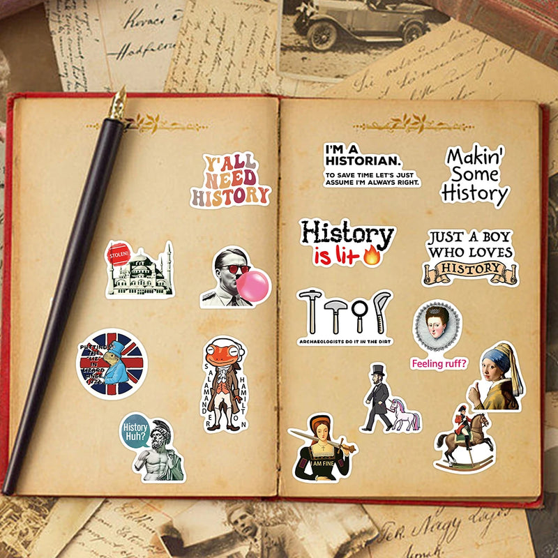 50pcs Funny History Stickers Decals For Phone Laptop Skateboard Refrigerator Helmet DIY Cartoon Waterproof Stickers For Students