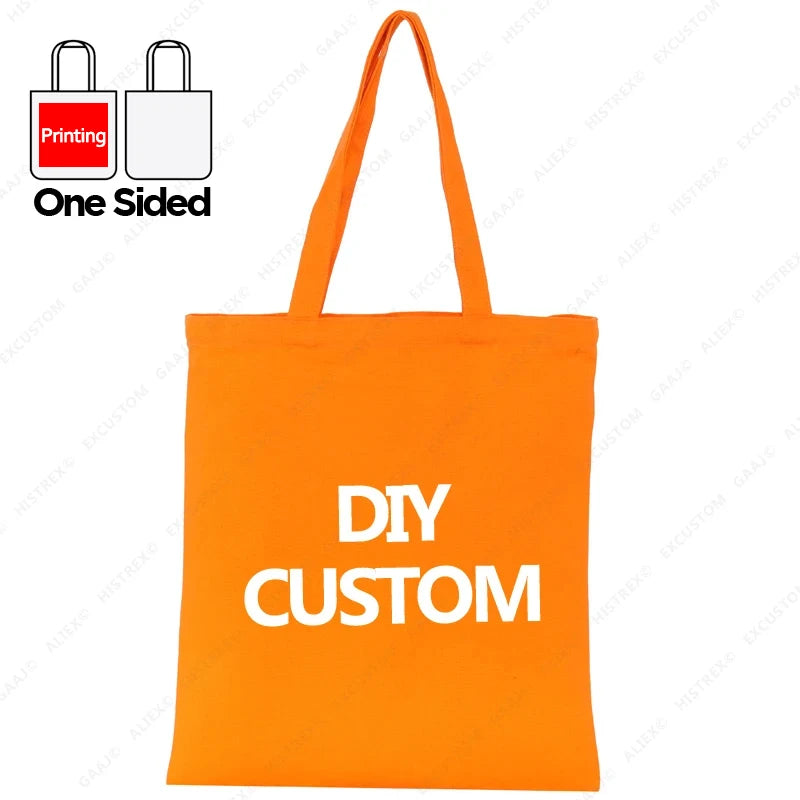 Custom Canvas Tote Bag 100% Cotton Print Your Design Logo Photo Handbag Work Reusable Grocery Shopping Customized Portable Bag