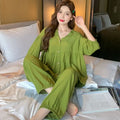 Cotton Sleepwear Big Size Cardigan Seven-minute Pants Two-piece Print Loungewear Pajama Sets Summer Nightwear Korean Fashion