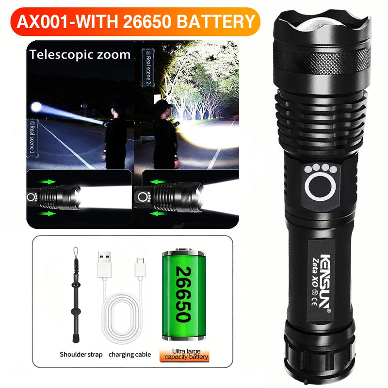Most Powerful Flashlights High Power XHP70 LED Super Bright Torch USB Rechargeable Zoomable Lantern for Camping Hunting  26650