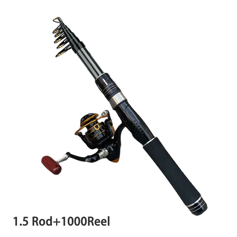 1.5/1.8/2.1/2.4M Fishing Rod Reel Set Ultra Light Carbon Fiber Rod and 5.2:1 Gear Ratio Reel Travel Sea Freshwater Fishing Set