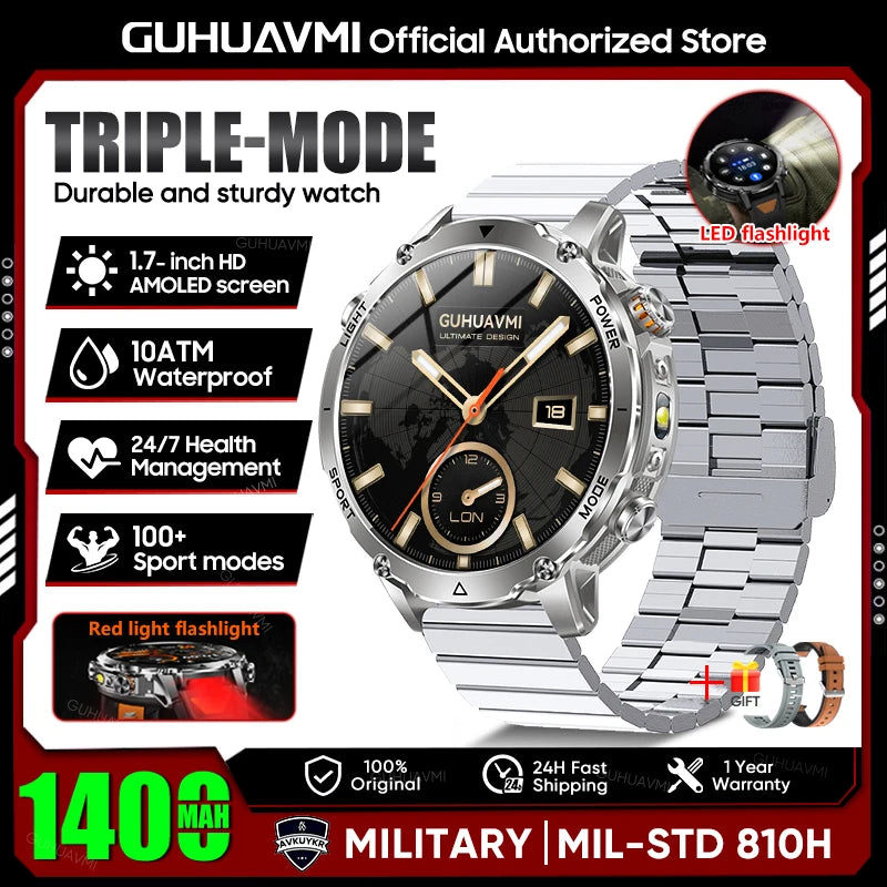TANK Ultra 1400mAh Battery Military Smart Watch 10ATM Waterproof Heart Rate Tactical LED Flashlight Men - Visuel 21 | SAMAG