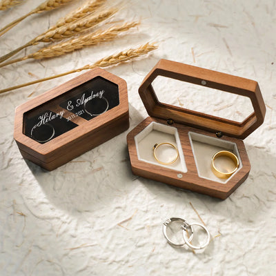 Double Compartment Wooden Jewelry Case, Clear Window Display, Personalized for Engagement/Wedding, Stylish | SAMAG