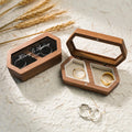 Double Compartment Wooden Jewelry Case, Clear Window Display, Personalized for Engagement/Wedding, Stylish Ring/Earring Storage