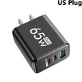 65W 3 Ports GaN USB PD Charger Fast Charging Type C Mobile Phone Adapter Quick Charger 3.0 For iPhone 15 Samsung Xiaomi Huawei