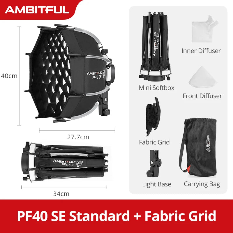 Ambitful Mini Quickly Release Softbox PS45 PS30 50SE Bowens Mount PF30/40SE Ontop Softbox Octagon Softbox+Honeycomb Grid Outdoor
