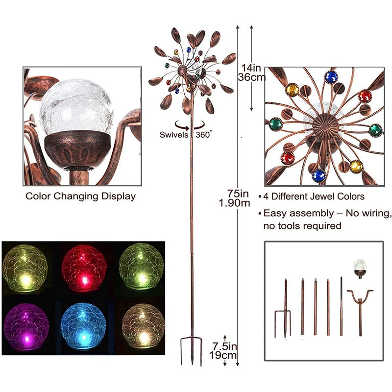 360° Rotating Garden Windmill Wind Chime Outdoor Solar-Powered Windmill Decor Perfect for Backyard Lawns Housewarming Gift