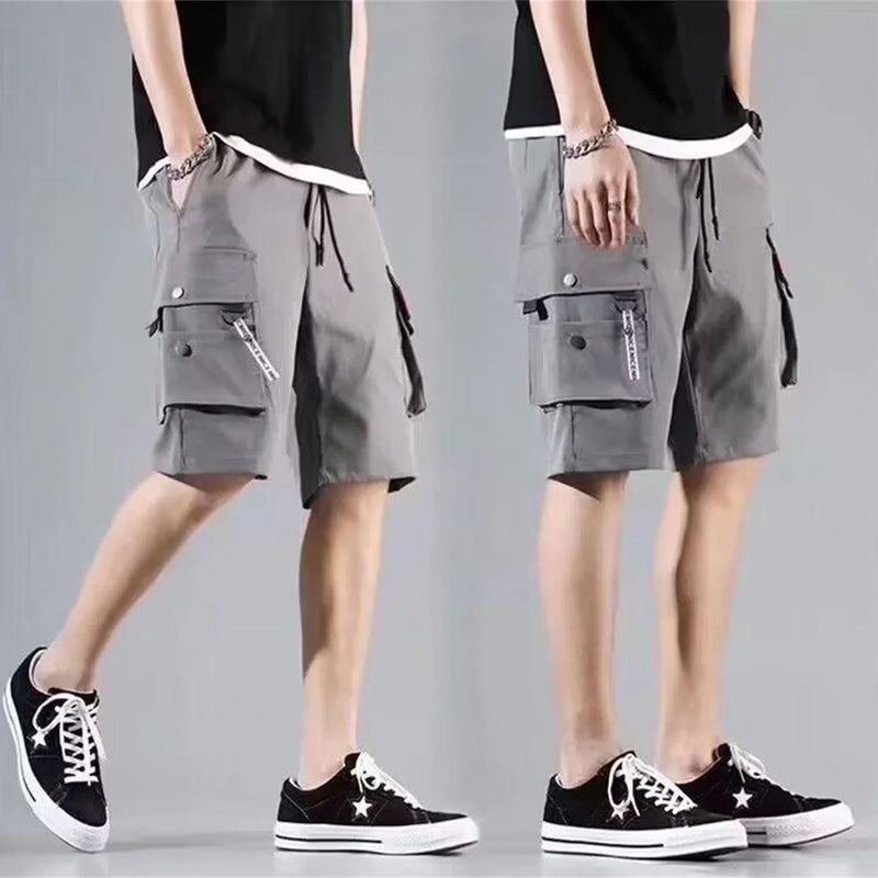 Black Hip Hop Cargo Shorts for Men's Summer Wide Leg | SAMAG
