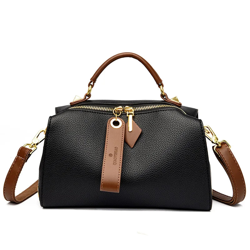 2026 New Large Capacity Boston Pillow Bag Women's Crossbody Soft Leather Handbag Commute Texture Single Shoulder Bag