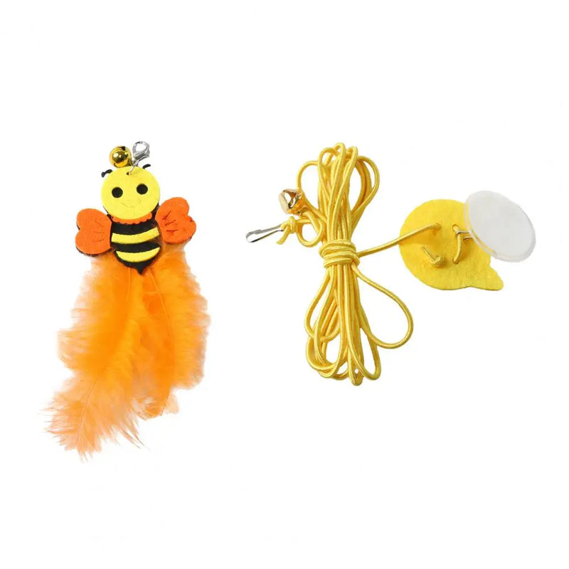 Self-play Cat Toy Swinging Cat Toy with Elastic Rope Feathers Bell Hanging Cat Teaser for Indoor Cats Self-play Hunting