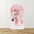 Cowgirl Pink Arch Backdrop Birthday Party Photo Background Kids Western Theme Decor Horse Shoe Boots Hat Pattern Celebration Bac