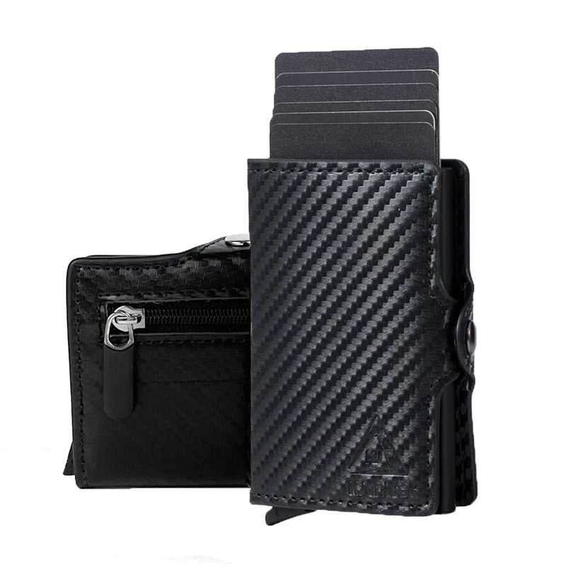RFID Business Credit Card Holder Men Multifunction Automatic Aluminium Alloy Leather Cards Case Mini Wallet Slim Coin Purse