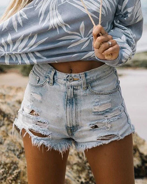 Summer Women Ripped Washed Hole Hight Waist Denim Pants - View 6 | SAMAG