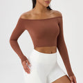 Long Sleeve Yoga T-Shirt for Women, Off Shoulder, Sexy Tight Gym Workout Top, Naked Feeling, Quick Dry Sports Activewear