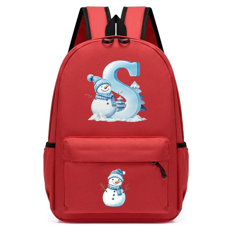 Xmas Snowman Alphabet A-Z Print Backpack for Toddler Girls Boys Schoolbag Holiday Lightweight Kindergarten Kid Daily School Bag