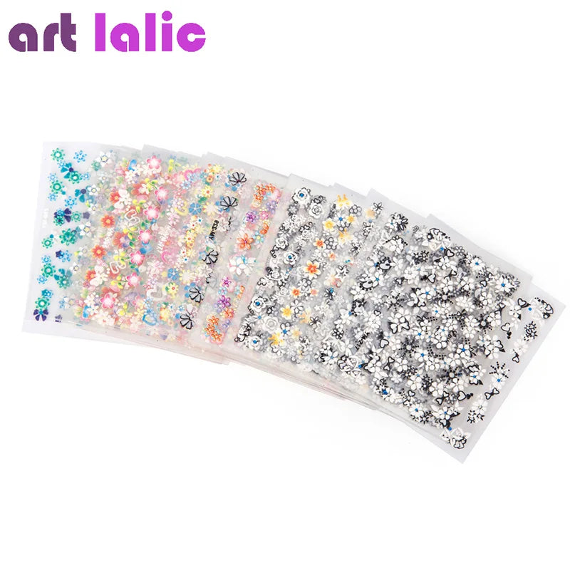10Pcs Nail Art Transfer Stickers 3D Design Manicure Tips Decals Decorations Sheet for DIY Nail Art