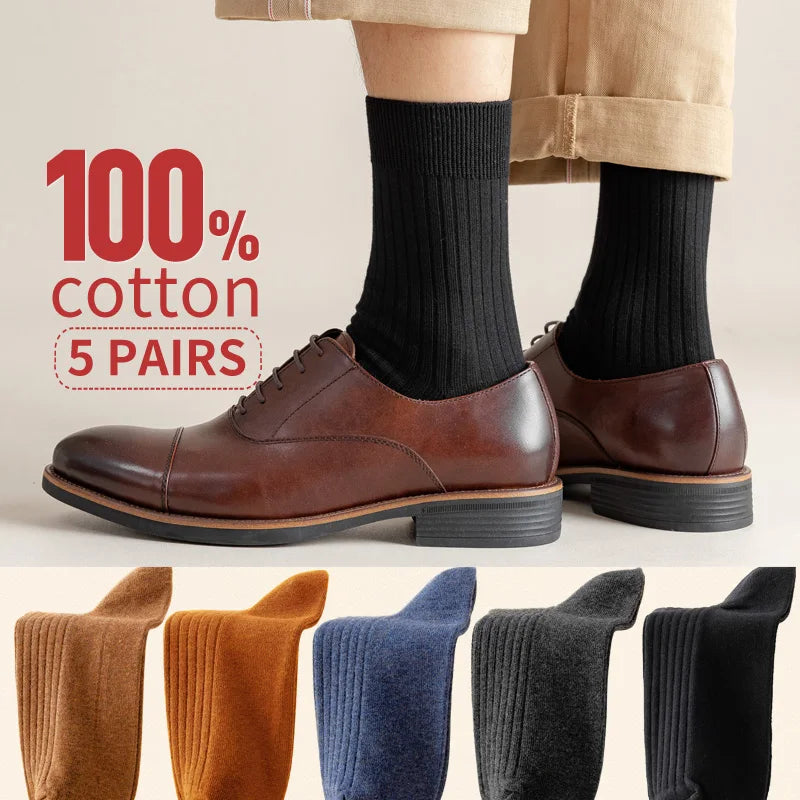 5 Pairs of 100% Cotton Socks, Men's Four Season Striped | SAMAG