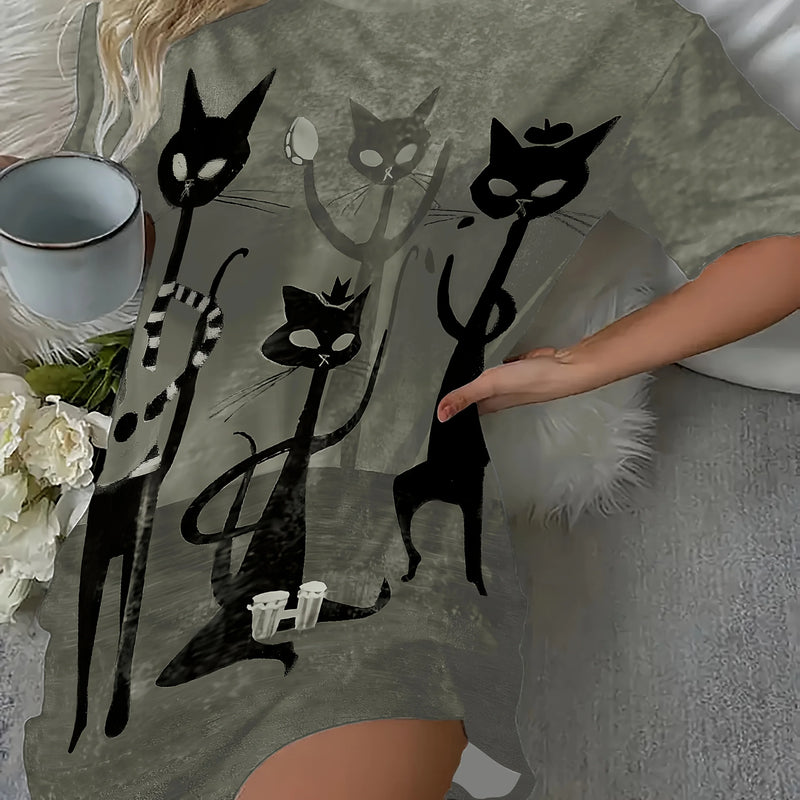 Little Cat in a Crown' Printed Long T-Shirt Short-Sleeved | SAMAG