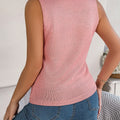 Solid Color Pointelle Knit Vest, Vacation Button Decor V - View 2 | SAMAG