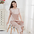 Pajama Set for Women 2 Piece Capri Pants Short Sleeve Top 19 Momme Mulberry Silk Sleepwear Pjs Loungewear M-3XL