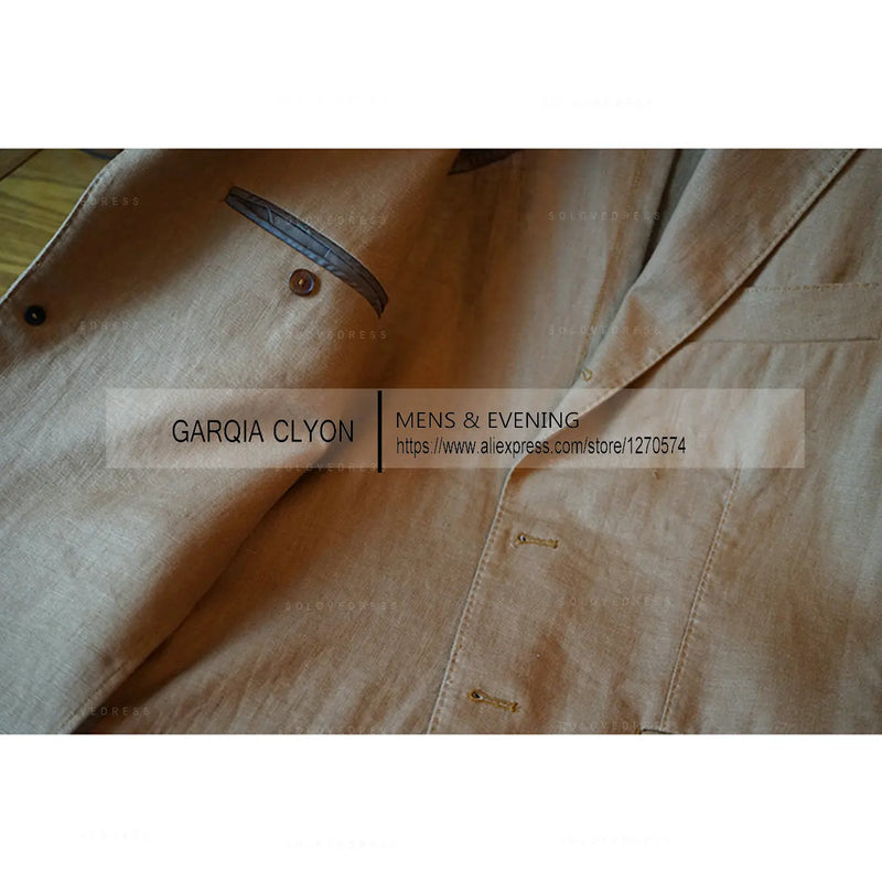 2025 New Casual Men's Suit Jacket Summer Spring Blazer Two Bottom Breathable Cotton Linen Coat 2 Pieces( Jacket+Pants )