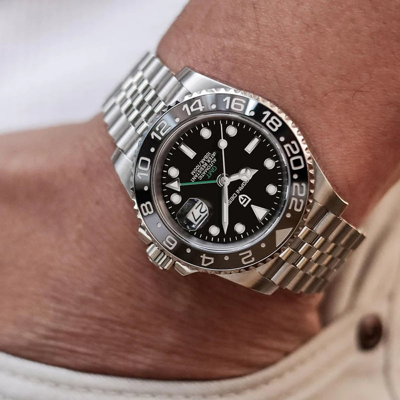 Top PAGANI DESIGN PD1662 Men GMT Automatic Mechanical Watch Black Ceramic Bezel Sapphire Glass 100M Waterproof Jubilee Stainless Steel Bracelet Sports Diver Wristwatch Reloj Hombre+gift box