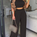 New Women's Sexy Ultra Short Top Set Summer Fashion Printed Corset Waist Long Pants Slim Elegant Female Casual Pants 2 Piece Set