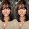 Real Scalp Bang Wig Straight Bob Wig With Bangs 3x1 Lace 100% Human Hair Short Ready-to-Wear Wig for Women Beginner Friendly