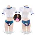 Open Crotch Laser Hologram Gymnastics Set Shiny Glossy Back Hollow Out Slim Stretch Outfit Party Stage Club Performance Fashion