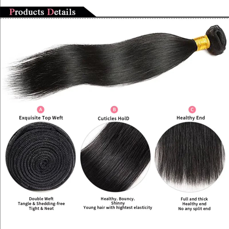 26 28 30 Inch Human Hair Extensions 3/4 Bundles Straight Human Hair Bone Straight Human Hair Weavings Natural Black Wholesale