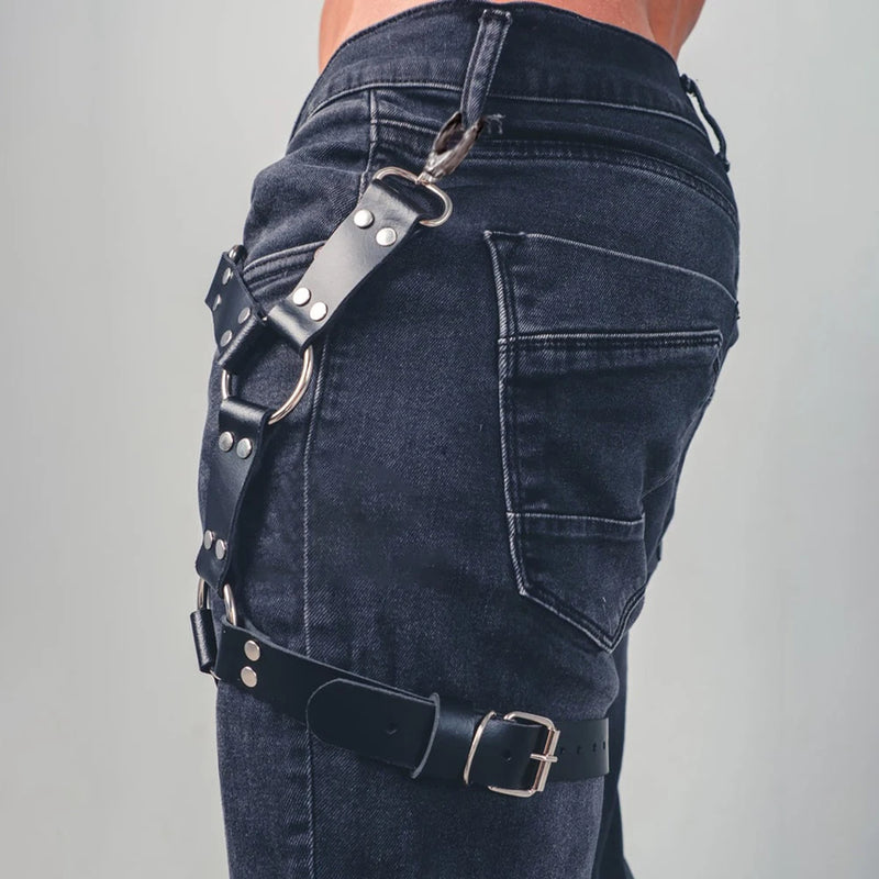Fashion Street Y2K PU Leather Suspenders for Women Men Jeans Pants Leg Harness Decortive Belt Strap Fashion Apparel Accessories