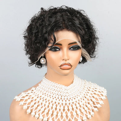 Curly Wig Human Hair Wigs 8 inch Short Bob Pixie Cut Brazilian Human Hair Wig Black Afro Kinky 13×4 Lace Front Wigs for Women