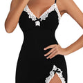 Sexy Lace Silk Satin V-Neck Nightgown Sleepwear Women | SAMAG