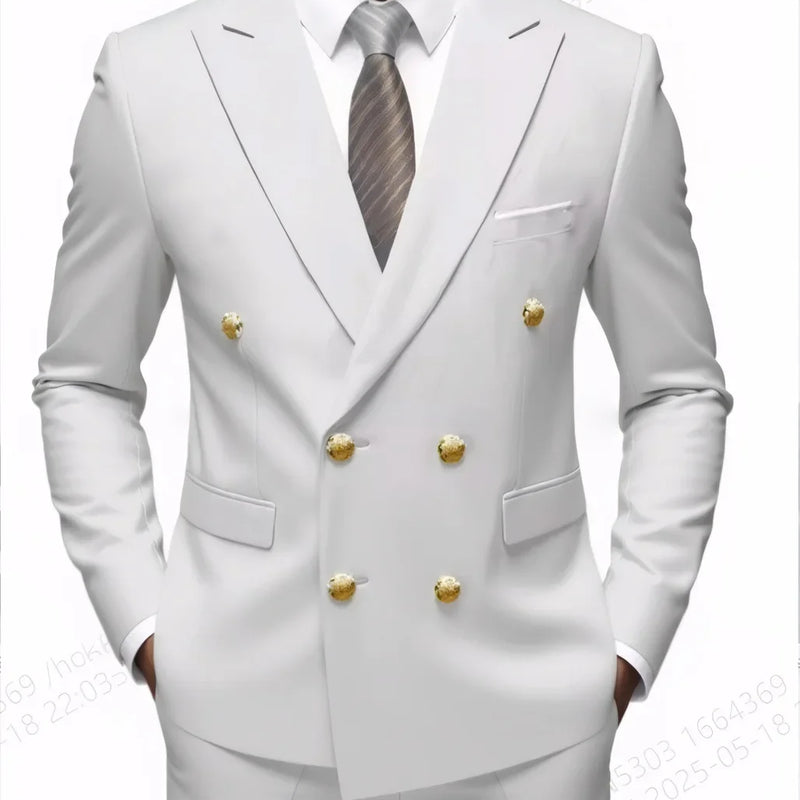 Fashion New Men's Leisure Boutique Business Banquet Solid Color Wedding Double Breasted Slim Fit Suit Blazers Jacket Pants
