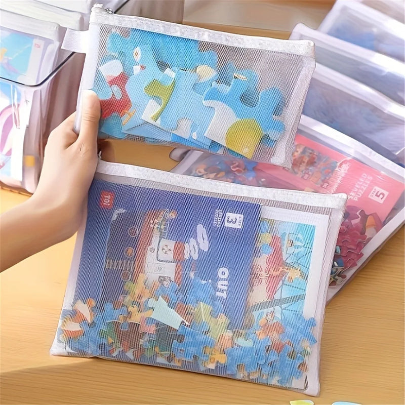9pcs Mesh Zipper Pouches - A4/A5/A6 Large Capacity&Durable Organizer File Bags,For Office, Travel, Pencil Case & Puzzle Storage