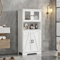 Free Standing Kitchen Pantry Cupboard with 4 Doors and Open Space 128cm Bathroom Tall Cabinet with Tempered Glass Doors