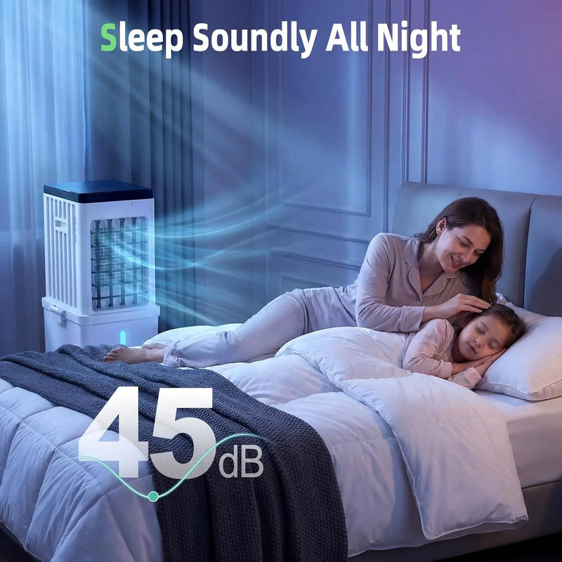 Portable Air Conditioners, Swamp Cooler with 4 Wind Modes, 3 Speeds, 3.5-Gallon Water Tank for Evaporative Air Cooler Long Cooling, 45 dB Windowless Air Conditioner 120° Oscillation 4 Ice Packs